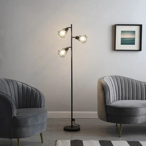Industrial Farmhouse Floor Lamp with Cage Shade