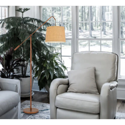 Traditional Adjustable Floor Lamp with Rustic Shade