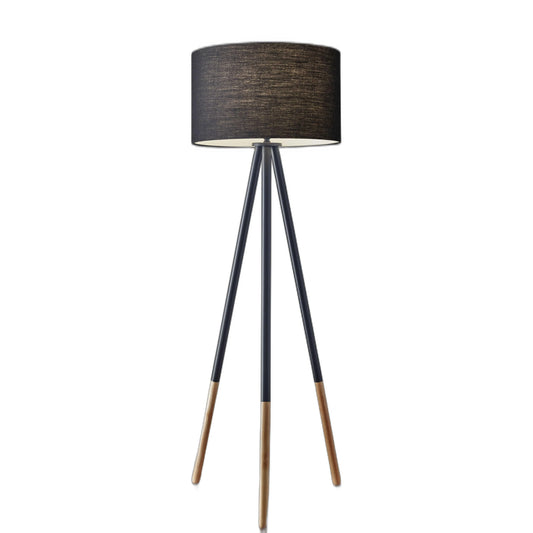Contemporary Black Tripod Floor Lamp with Drum Shade