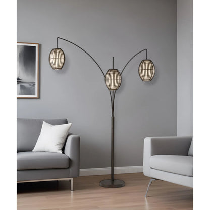 Contemporary Three-Light Tree Floor Lamp with Wicker Shade