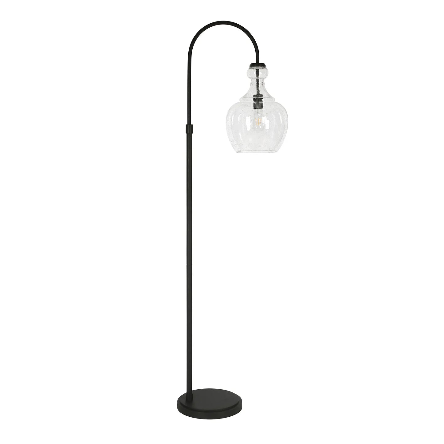 Black Arched Floor Lamp with Glass Dome Shade
