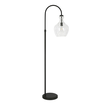 Black Arched Floor Lamp with Glass Dome Shade
