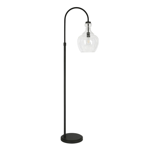 Black Arched Floor Lamp with Glass Dome Shade