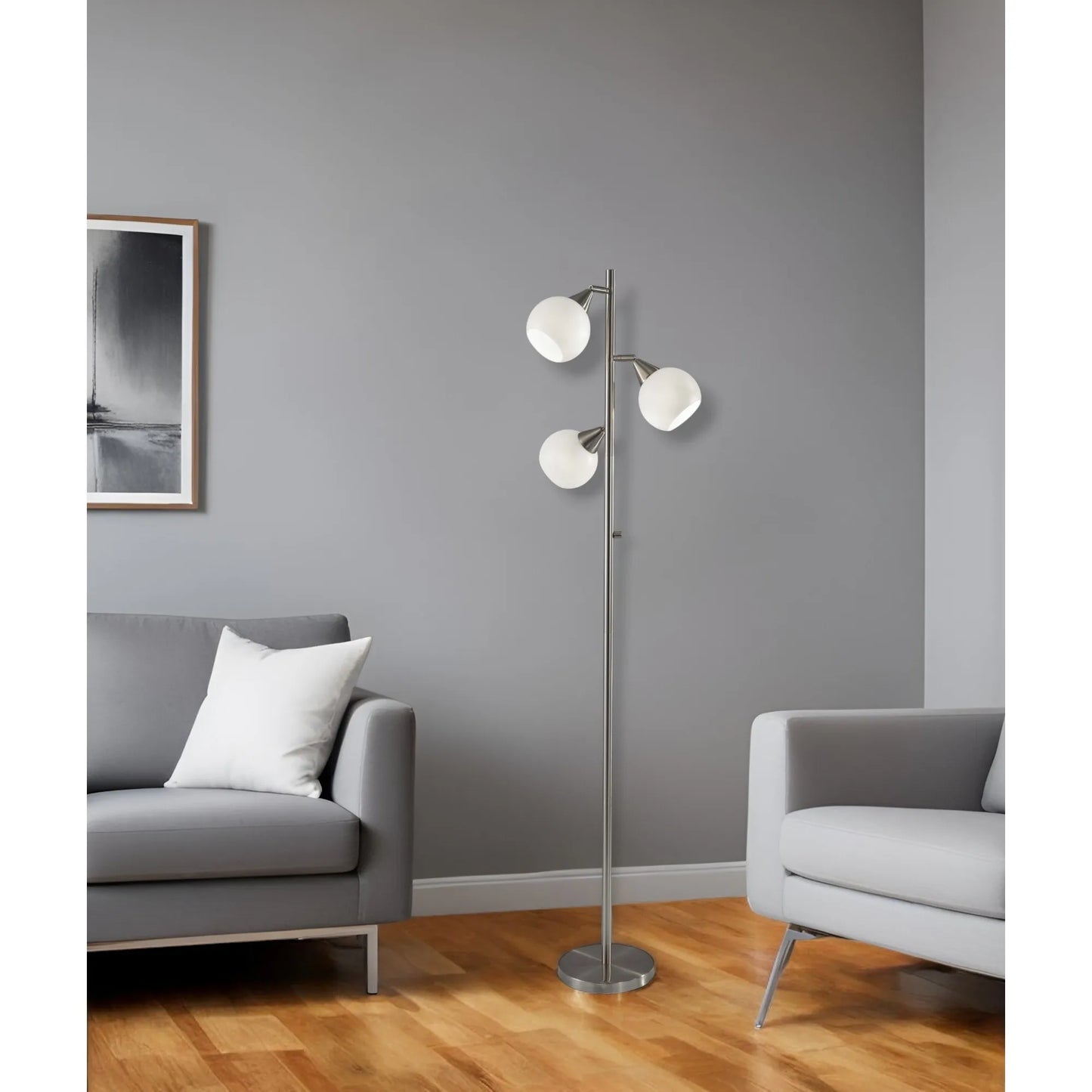 Modern Silver Floor Lamp with Dome Shade