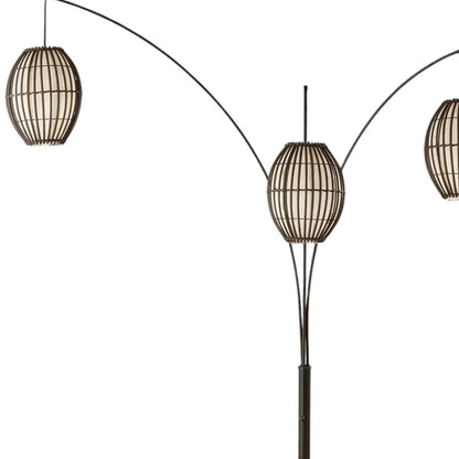 Contemporary Three-Light Tree Floor Lamp with Wicker Shade
