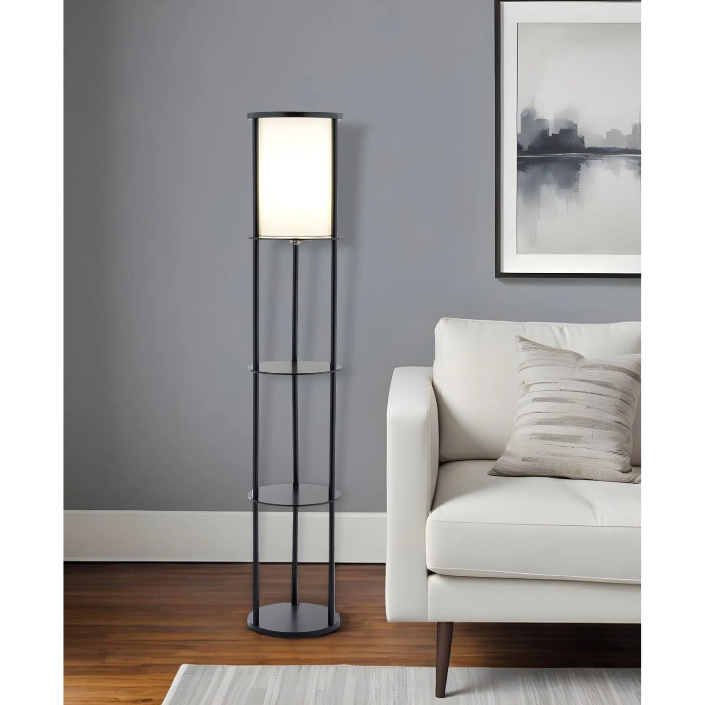 Black Column Floor Lamp with Cylinder Shade