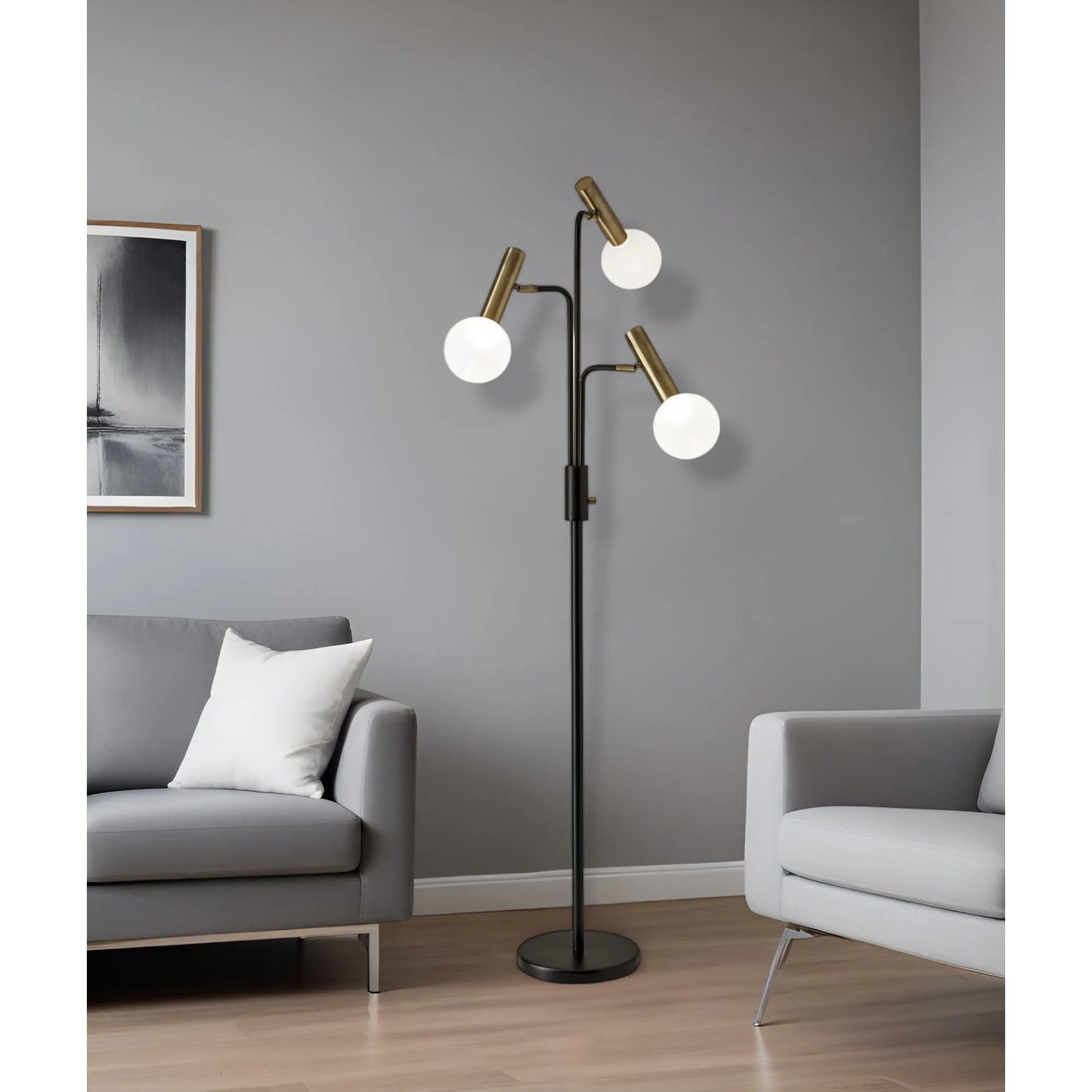 Black and Bronze Three-Light LED Tree Floor Lamp