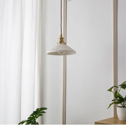 White Ceramic Brass Pendant Light