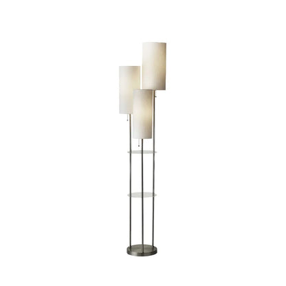 Silver Three-Light Floor Lamp with Linen Shade