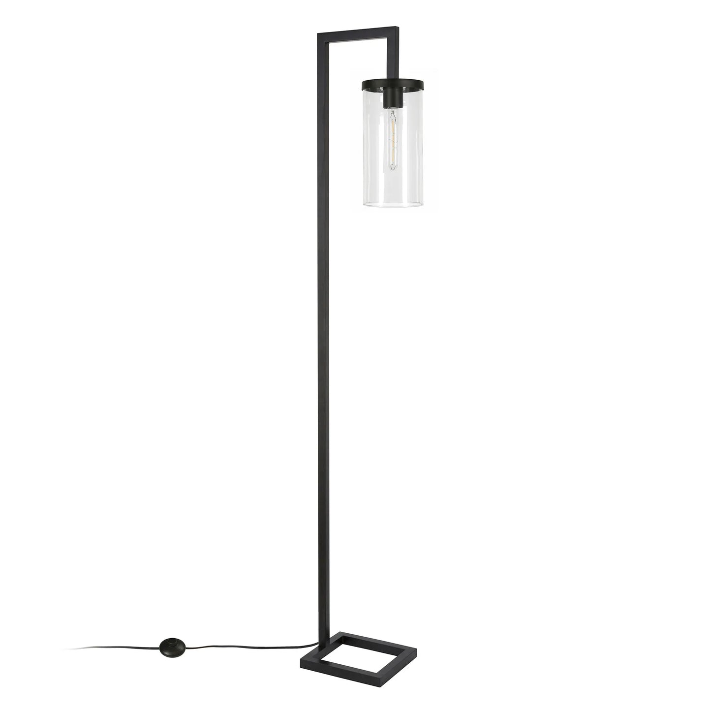 Black LED Floor Lamp with Glass Drum Shade