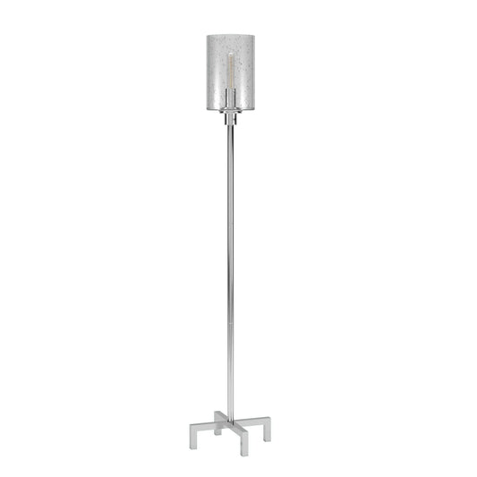 Nickel Torchiere Floor Lamp with Glass Drum Shade