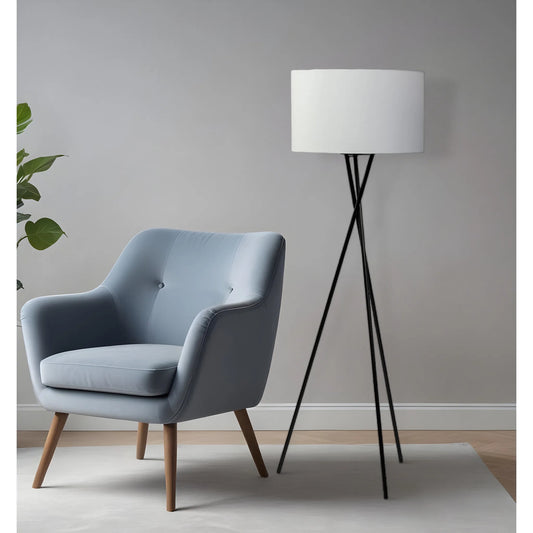 Black Tripod Floor Lamp with Drum Shade