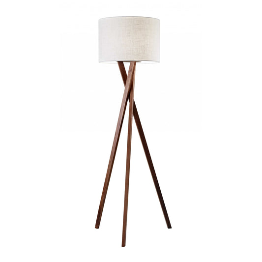 Wood Tripod Floor Lamp with Linen Shade