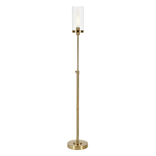 Adjustable Brass Torchiere Floor Lamp with Glass Shade