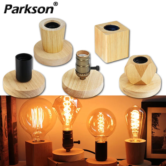 Retro Wood E27 Night Light Lamp - Vintage Charm