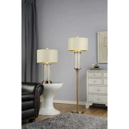 Gold Column LED Floor Lamp Off-White Metal Drum Shade