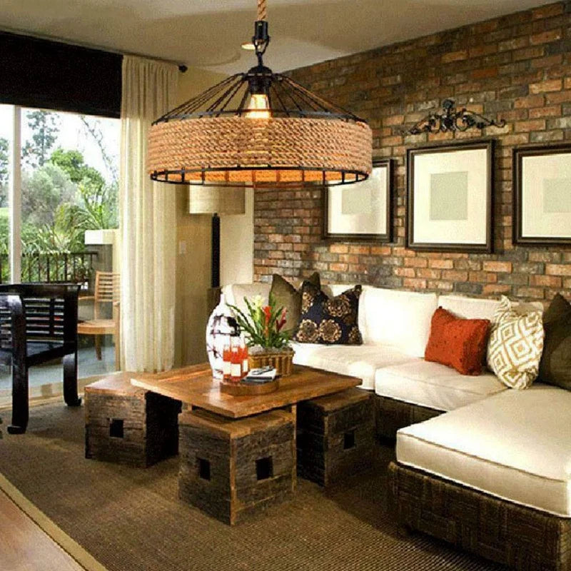 Hemp Rope Hanging Lamp Vintage Pendant Ceiling Light