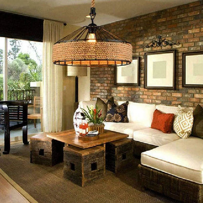 Hemp Rope Hanging Lamp Vintage Pendant Ceiling Light