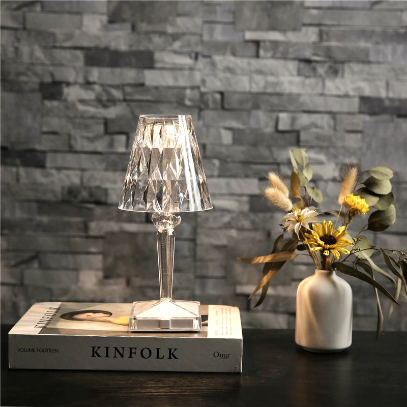 Diamond Glow: USB Rechargeable Touch Table Lamp