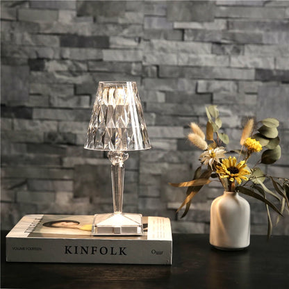 Diamond Glow: USB Rechargeable Touch Table Lamp