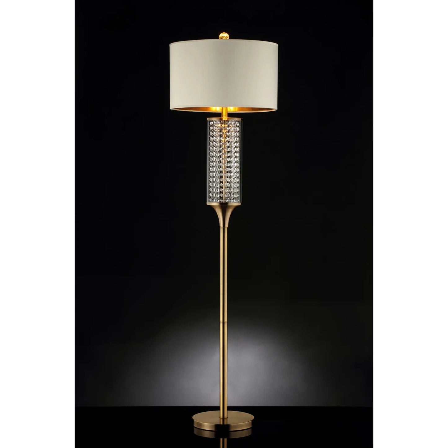 Gold Column LED Floor Lamp Off-White Metal Drum Shade