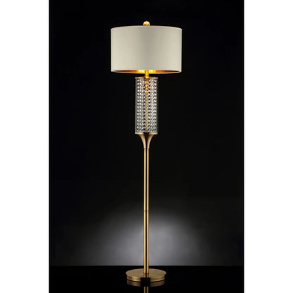 Gold Column LED Floor Lamp Off-White Metal Drum Shade