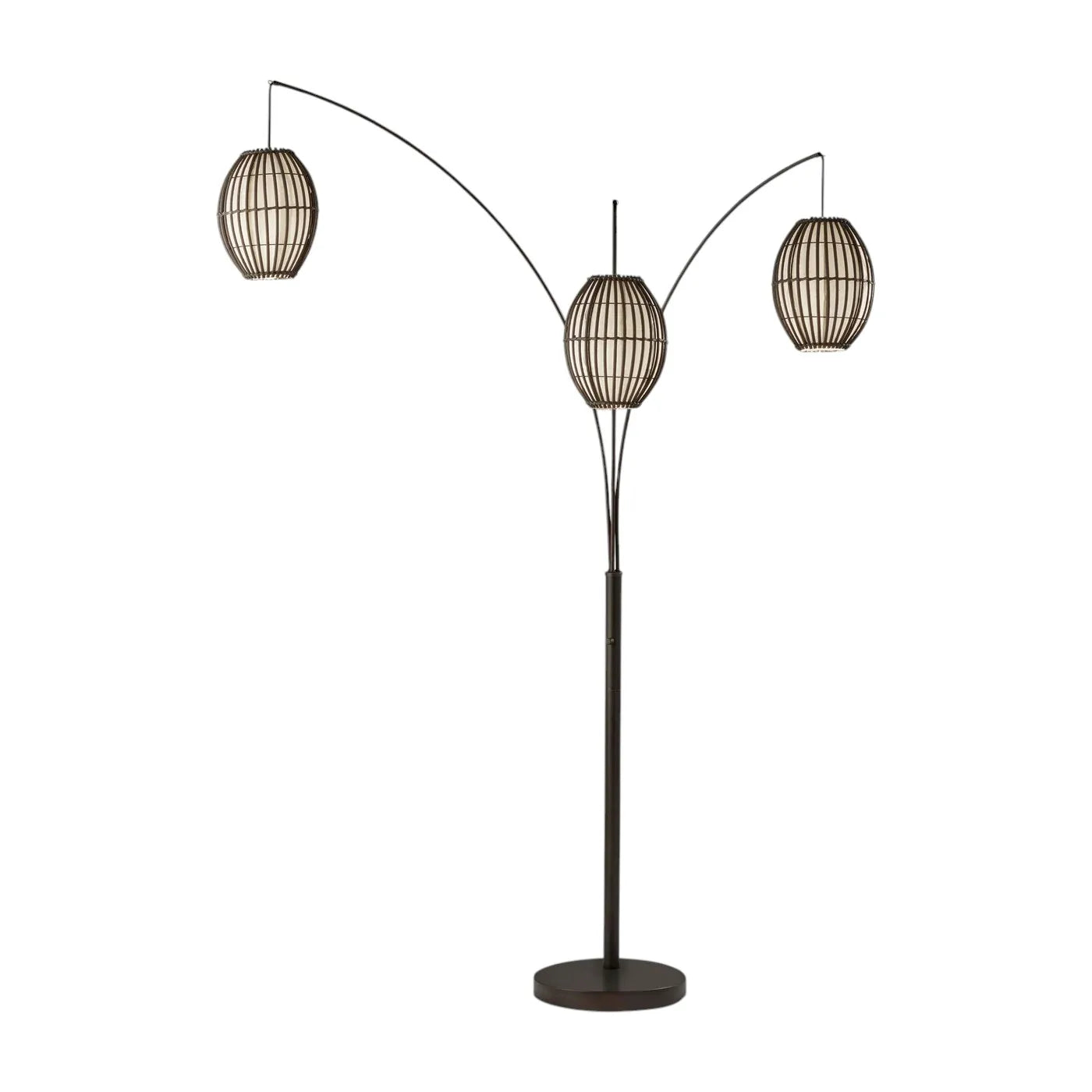Contemporary Three-Light Tree Floor Lamp with Wicker Shade