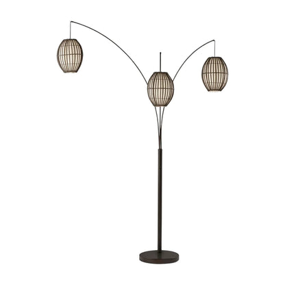 Contemporary Three-Light Tree Floor Lamp with Wicker Shade