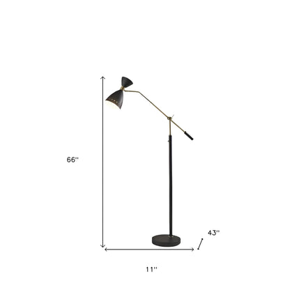 Black Adjustable LED Floor Lamp with Cone Shade