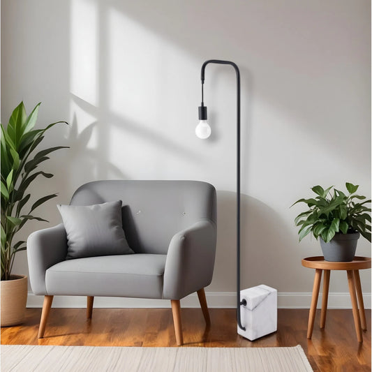 Black Marble LED Floor Lamp with Calcite Slab