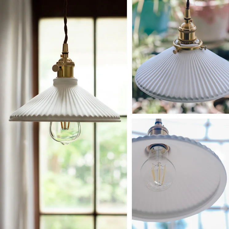 White Ceramic Brass Pendant Light