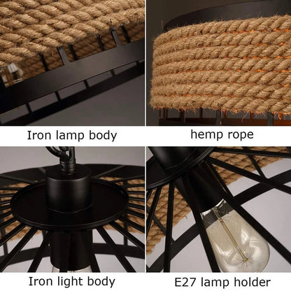 Hemp Rope Hanging Lamp Vintage Pendant Ceiling Light