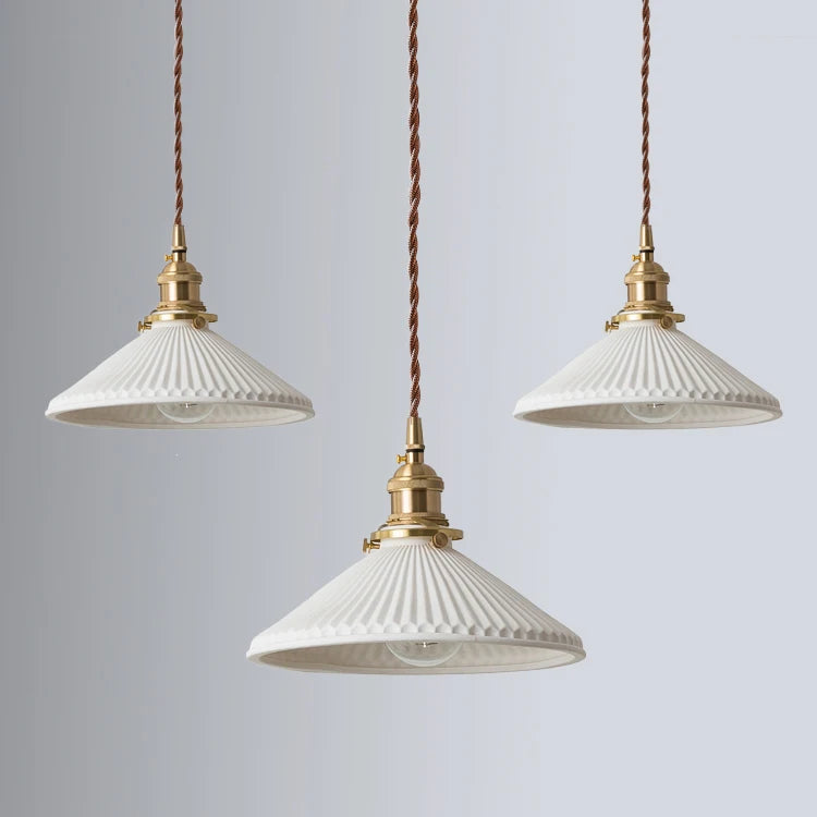 White Ceramic Brass Pendant Lights