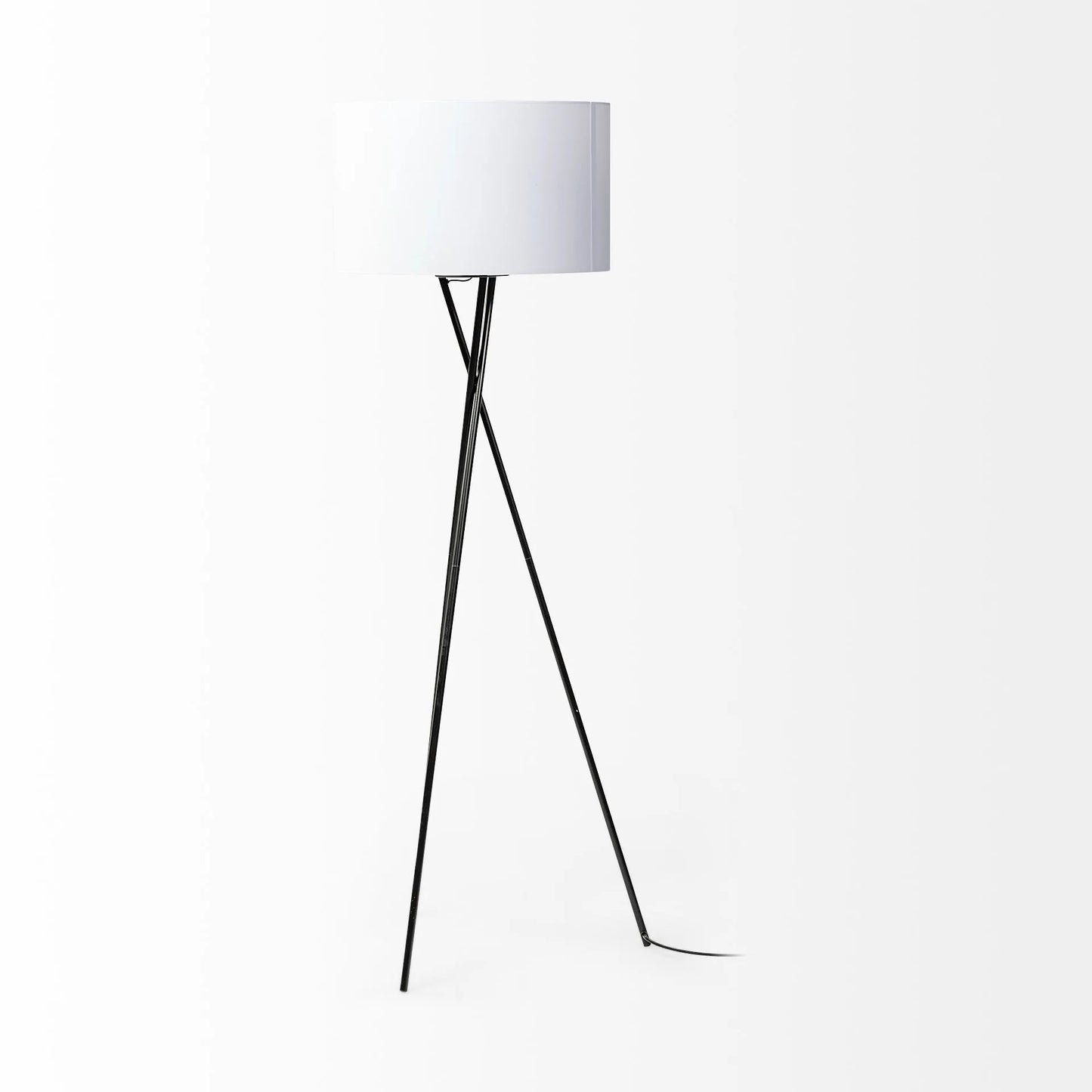 Black Tripod Floor Lamp with Drum Shade