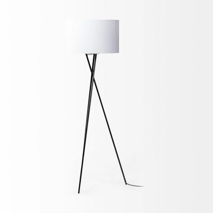 Black Tripod Floor Lamp with Drum Shade