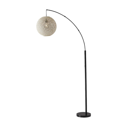 Antiqued Bronze Arched Floor Lamp with Wicker Shade