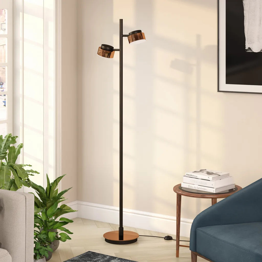 Two-Light Tree Floor Lamp with Bell Shades