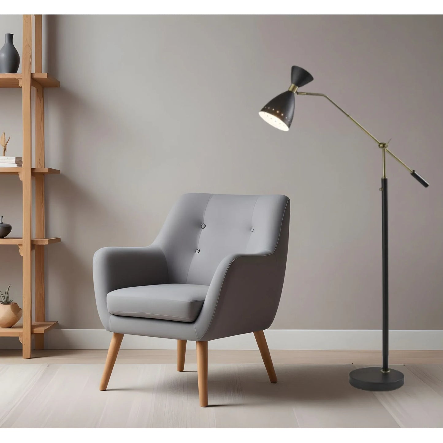 Black Adjustable LED Floor Lamp with Cone Shade