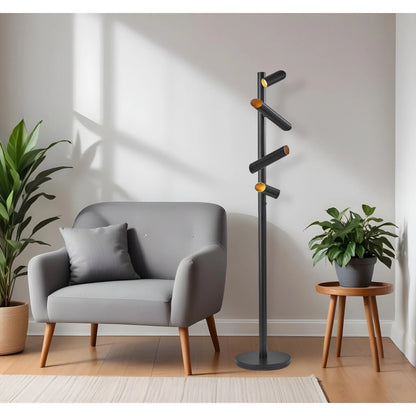 Modern Black Tree Floor Lamp with Cylinder Shades