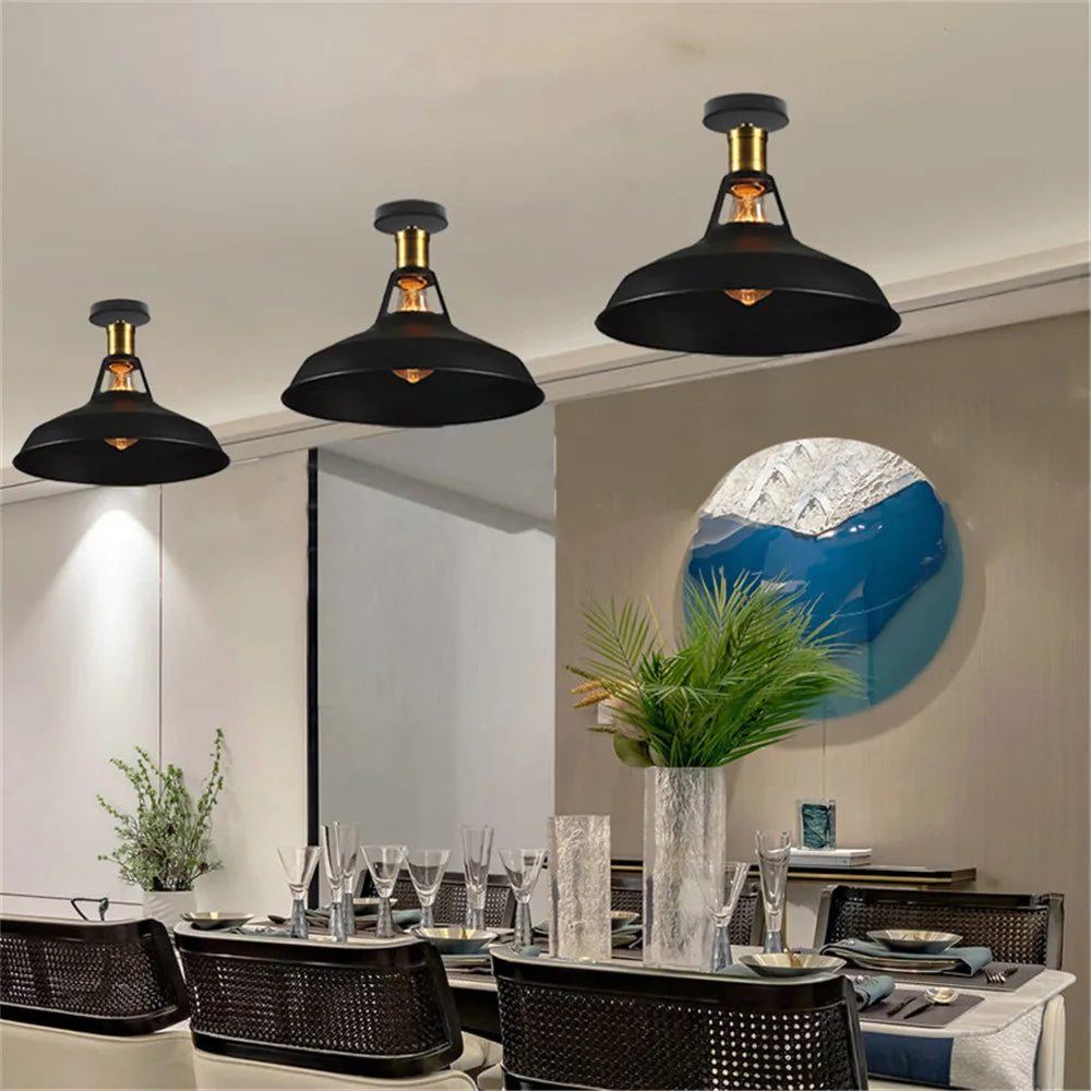 Retro Metal Semi-Flush Ceiling Light Fixture