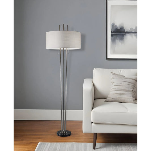 Silver Two-Light Floor Lamp with Linen Shade