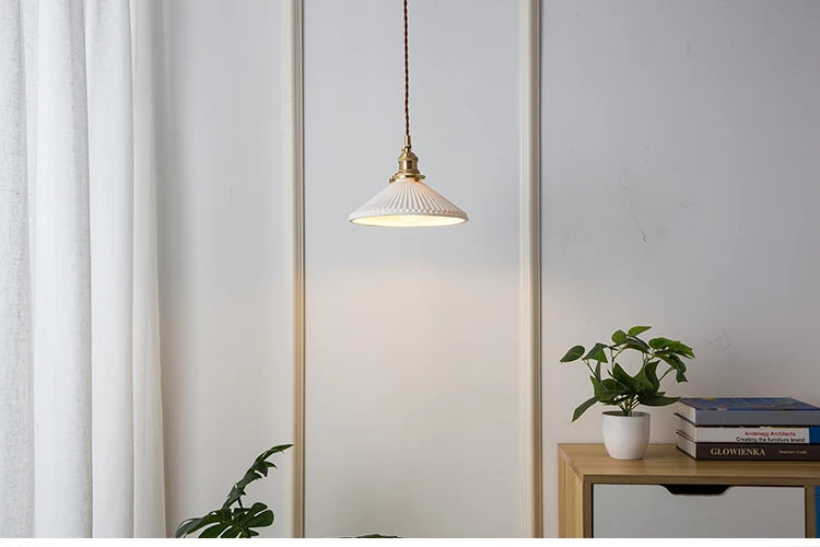 White Ceramic Brass Pendant Light