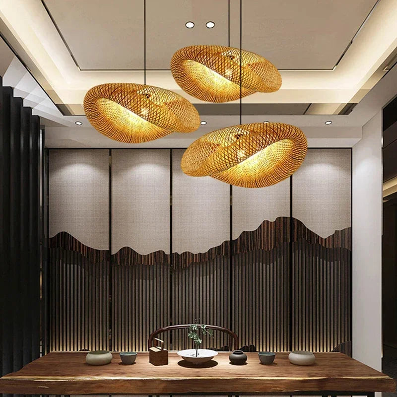 Large Woven Bamboo Pendant