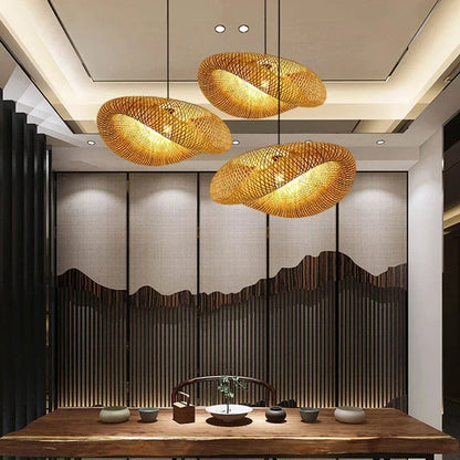 Large Woven Bamboo Pendant