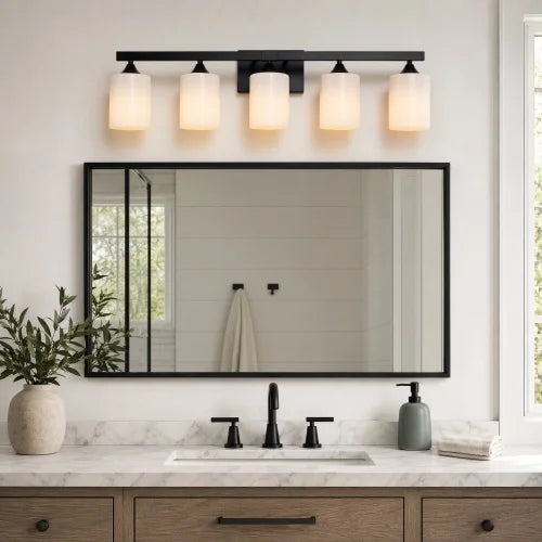 Matte Black Vanity Light with Frosted Glass — 3, 4 or 5 Lights