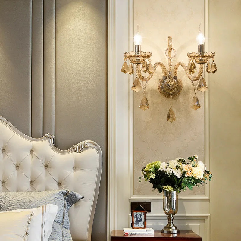 Cognac Elegance Crystal Candle Wall Sconce