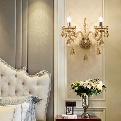 Cognac Elegance Crystal Candle Wall Sconce