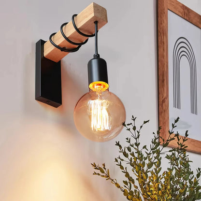 Retro Wood Industrial Wall Lamp