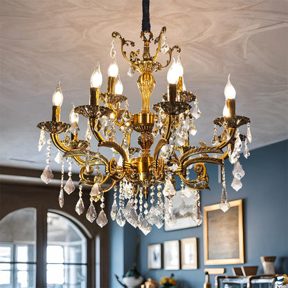 Antique Bronze Crystal Candle Chandelier — 8 or 12 Lights, Bulbs Included