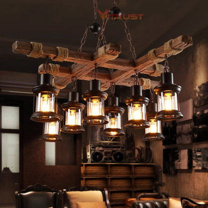 Wood Industrial Chandelier